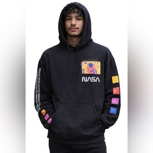 Hyper Space Black NASA Graphic Pullover Hoodie Streetwear Oversized Men’s XXL
